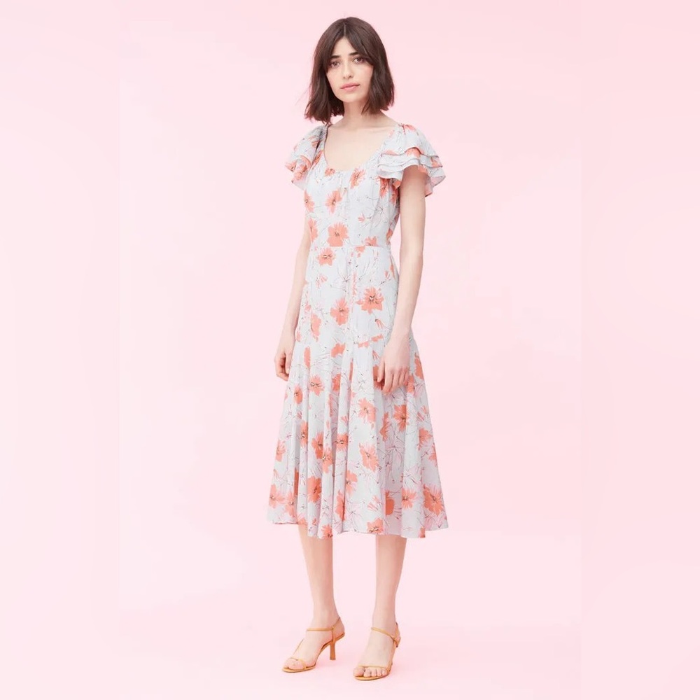 La Vie Rebecca Taylor Louise Floral 100% Cotton Midi Dress size XS